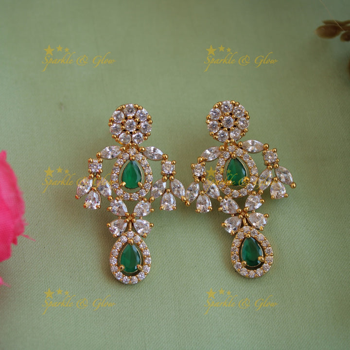 Exclusive floral design two layer AD short necklace with emerald stones - green
