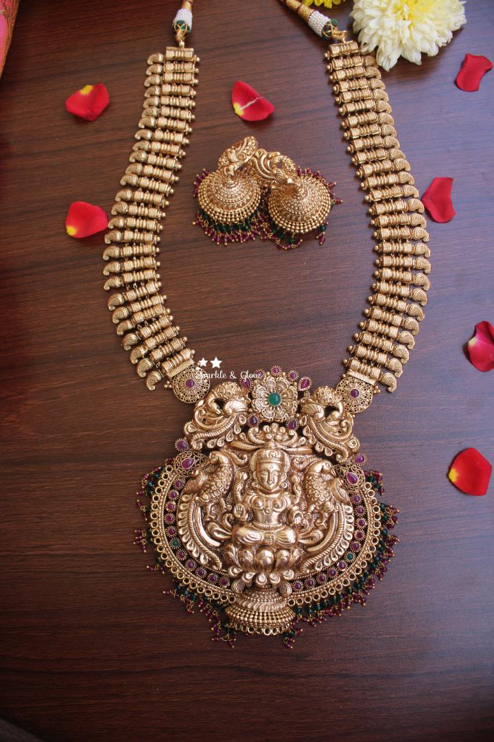 Elegant antique polished mango nagas haram - Ruby Green Beads