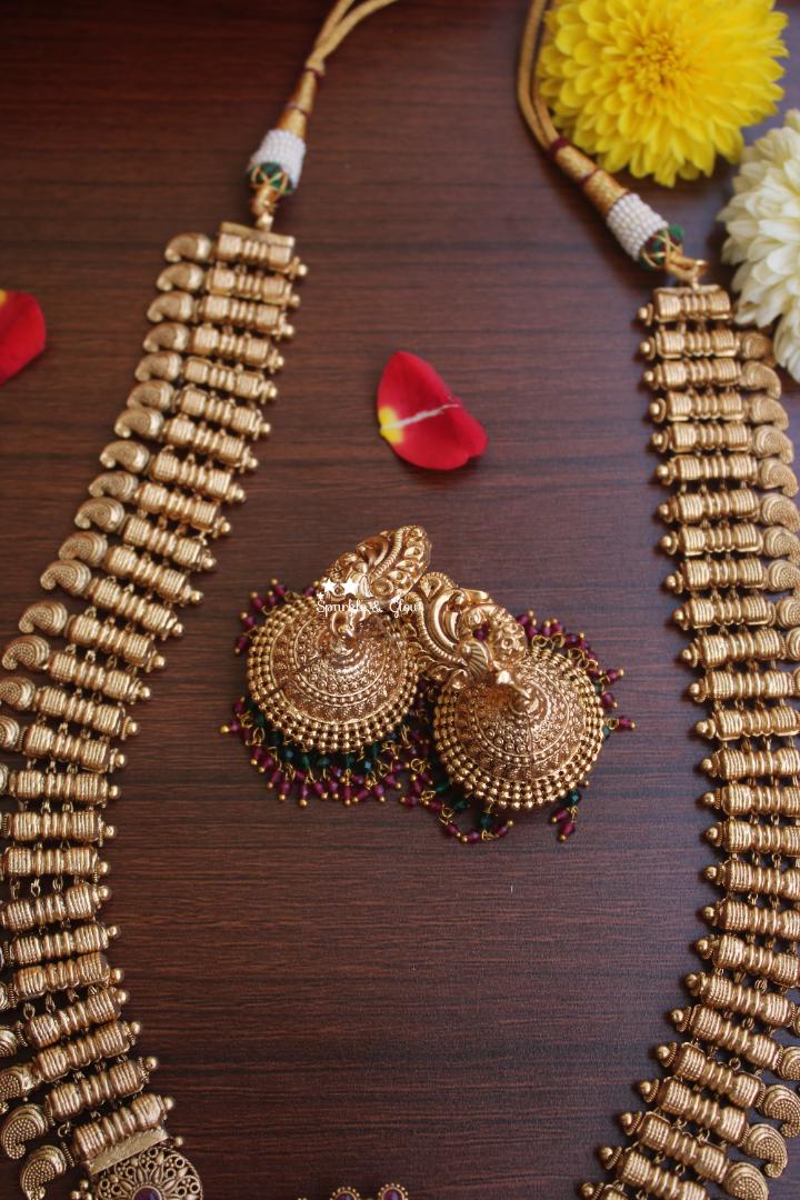 Elegant antique polished mango nagas haram - Ruby Green Beads