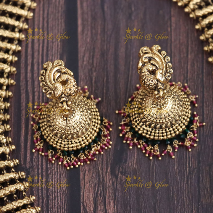 Mango Nagas Haram - Antique Ruby Green Beads
