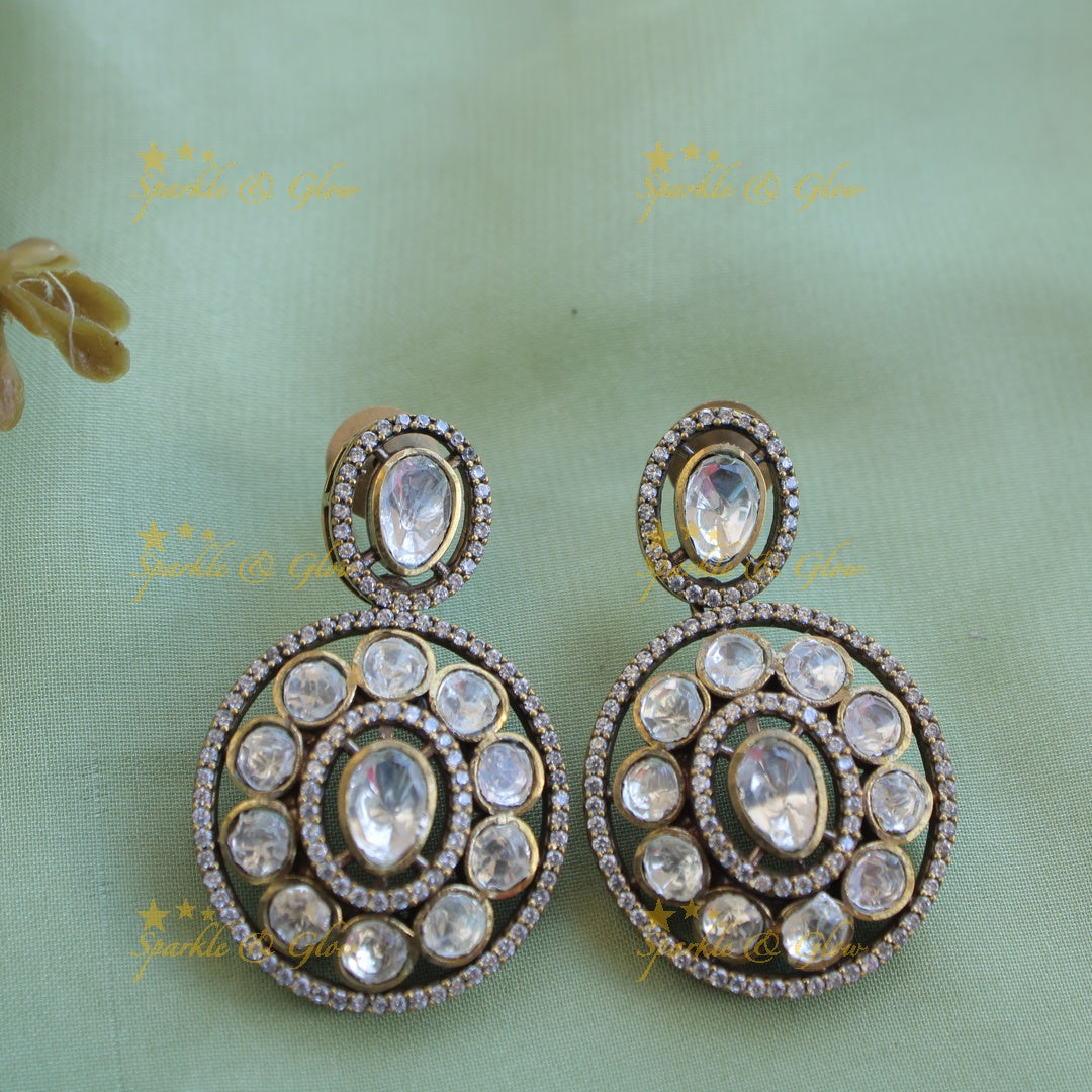 Exclisive Multi layer floral black finish Victorian AD haram with blue stones