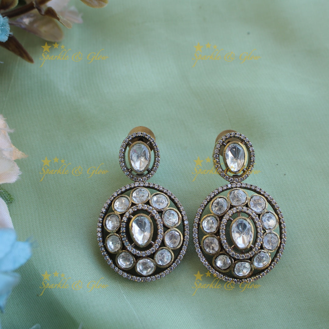 Exclisive Multi layer floral black finish Victorian AD haram with dark pink stones