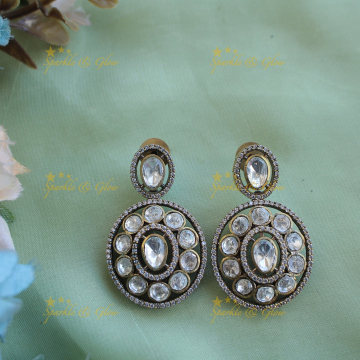 Exclisive Multi layer floral black finish Victorian AD haram with dark pink stones