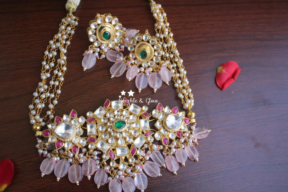 Statement jadau kundan pearl high neck choker - Sparkle and Glow