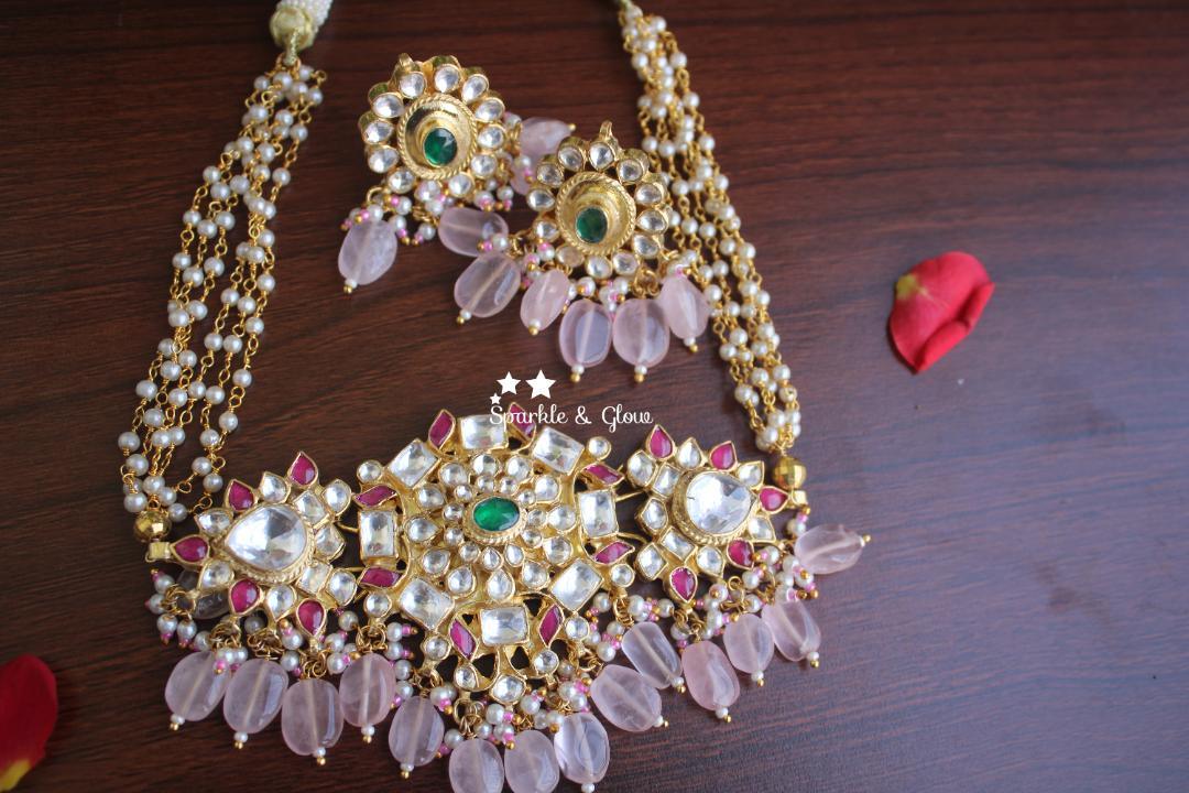 Statement jadau kundan pearl high neck choker - Sparkle and Glow
