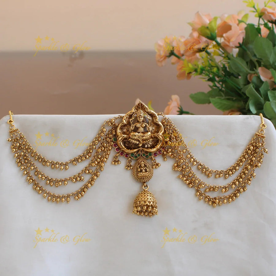 Beautiful Lakshmi leaf design Jada billa with maatil with jhumuka drop - Sparkle and Glow