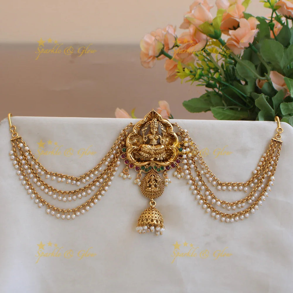 Beautiful Lakshmi leaf design Jada billa with maatil with jhumuka drop - Sparkle and Glow