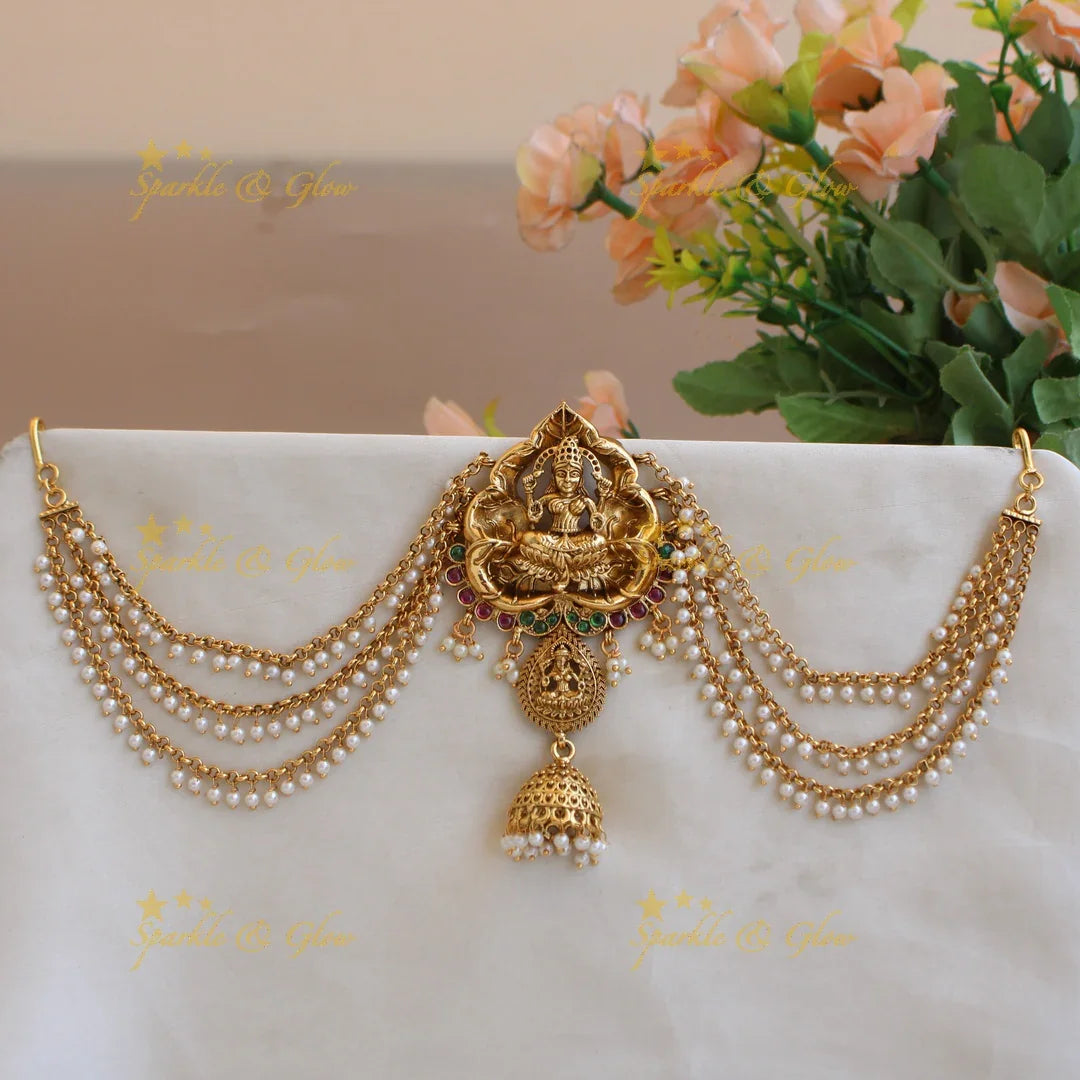 Beautiful Lakshmi leaf design Jada billa with maatil with jhumuka drop - Sparkle and Glow