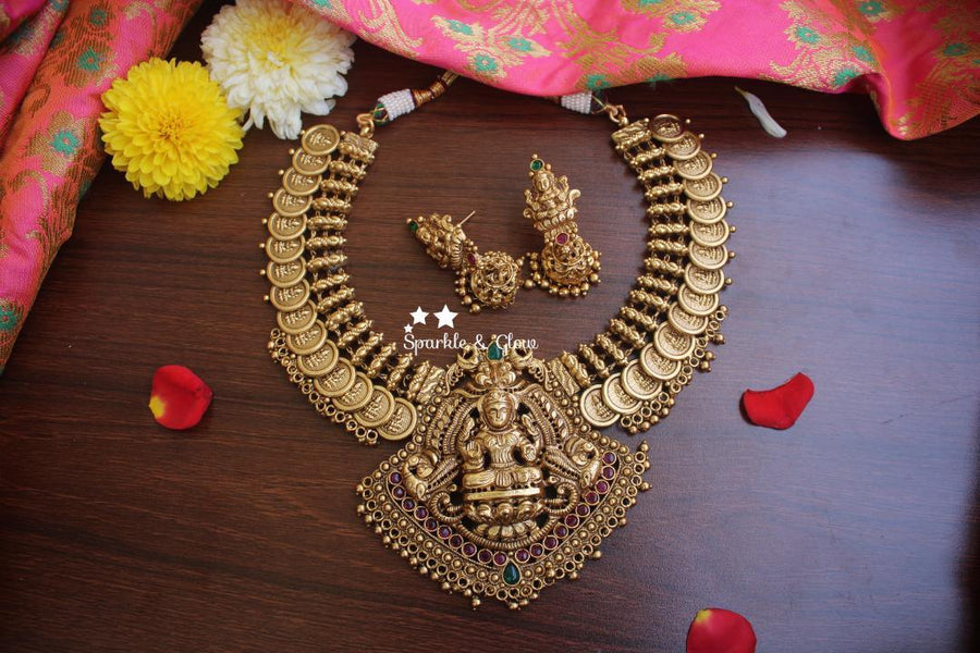 Gold alike polished nagas coin necklace wirh gold beads - Sparkle and Glow