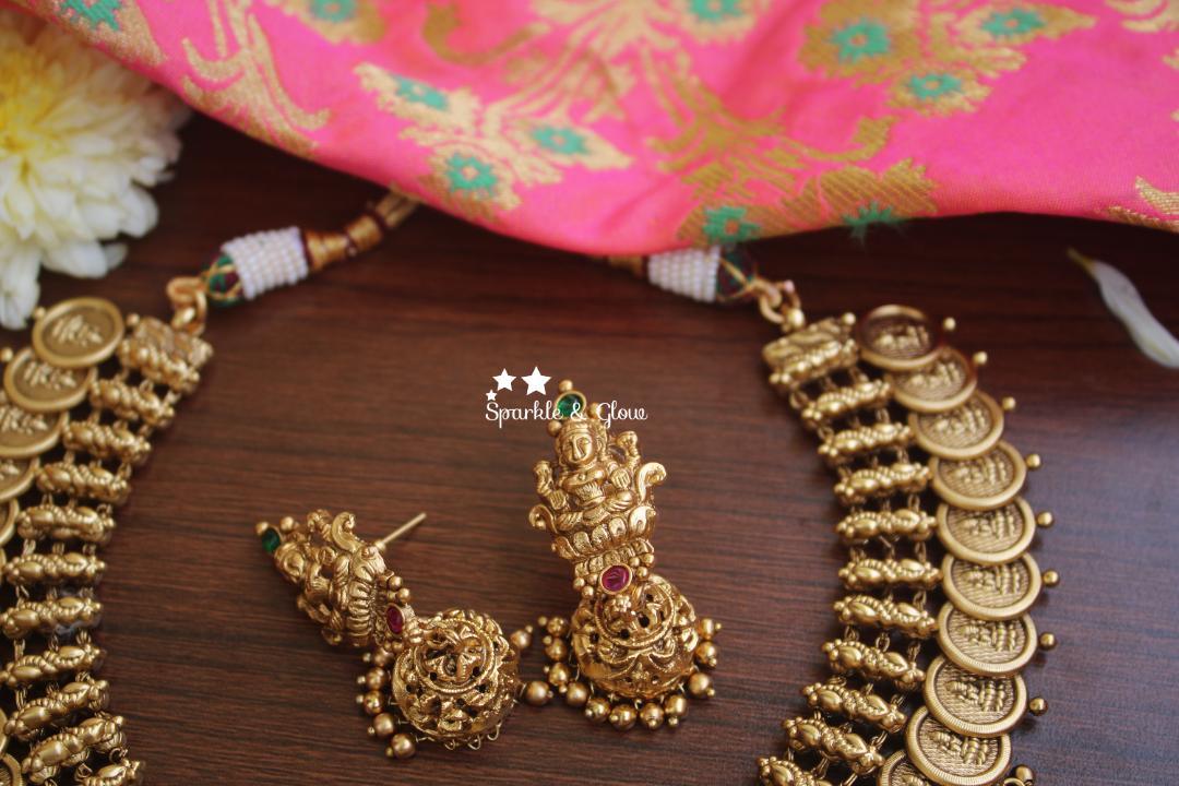 Gold alike polished nagas coin necklace wirh gold beads - Sparkle and Glow