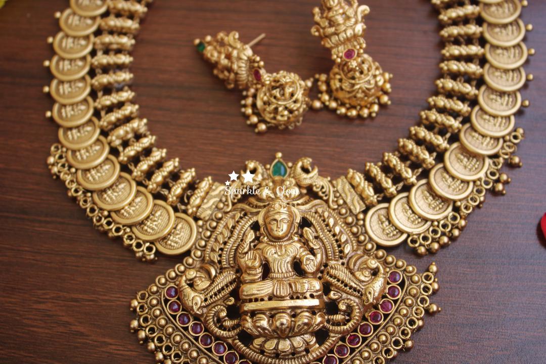 Gold alike polished nagas coin necklace wirh gold beads - Sparkle and Glow