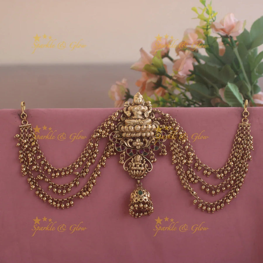 Statement Lakshmi on lotus design Jada billa with maatil with jhumuka drop - Sparkle and Glow