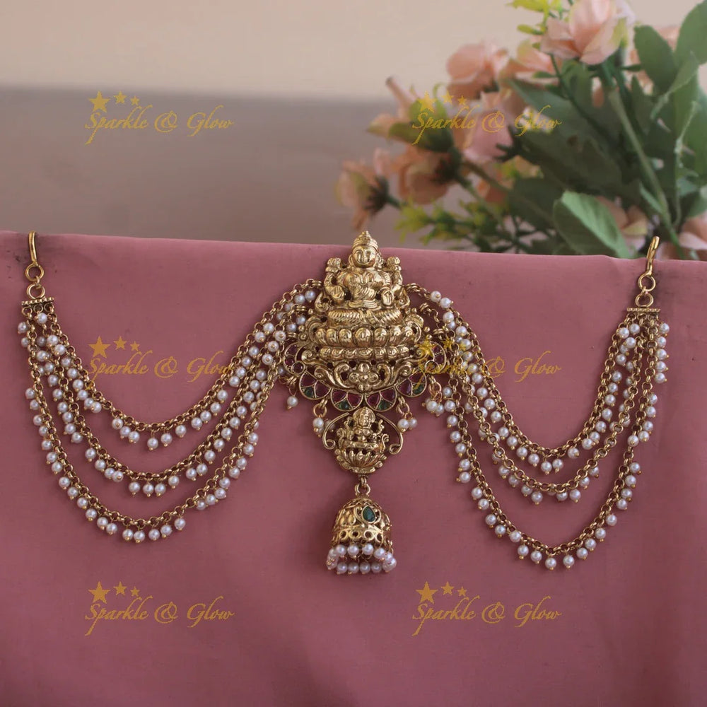Statement Lakshmi on lotus design Jada billa with maatil with jhumuka drop - Sparkle and Glow
