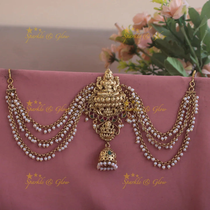 Statement Lakshmi on lotus design Jada billa with maatil with jhumuka drop - Sparkle and Glow