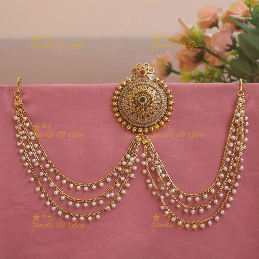 Stunning Round shape floral design Jada billa with pearl maatil with CZ stones - Sparkle and Glow
