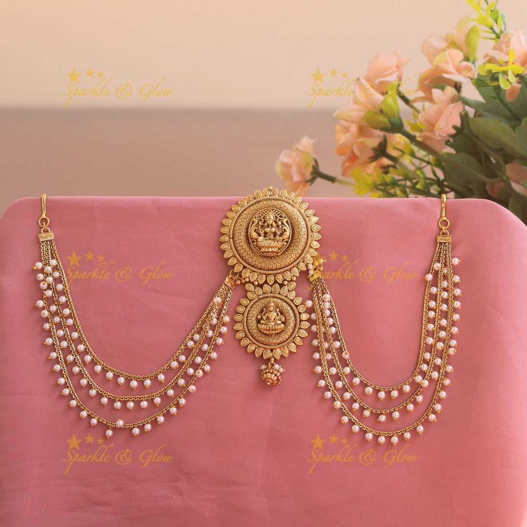 Grand Lakshmi carved Round shape Jada billa with pearl maatil
