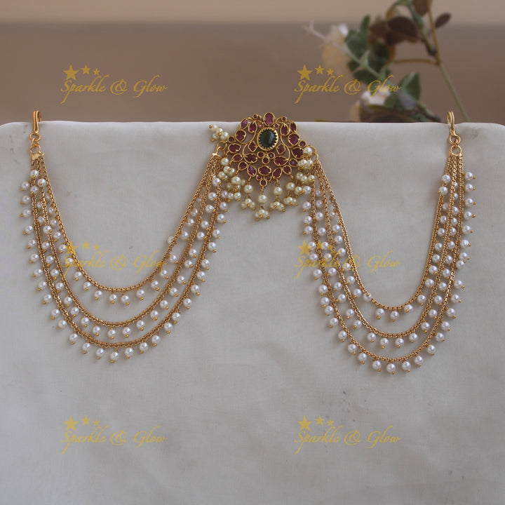 Statement floral Jada billa with pearl maatil with ruby and emerald
