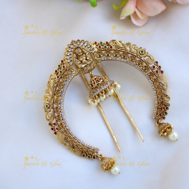 Statement floral Jada billa with pearl maatil with ruby and emerald