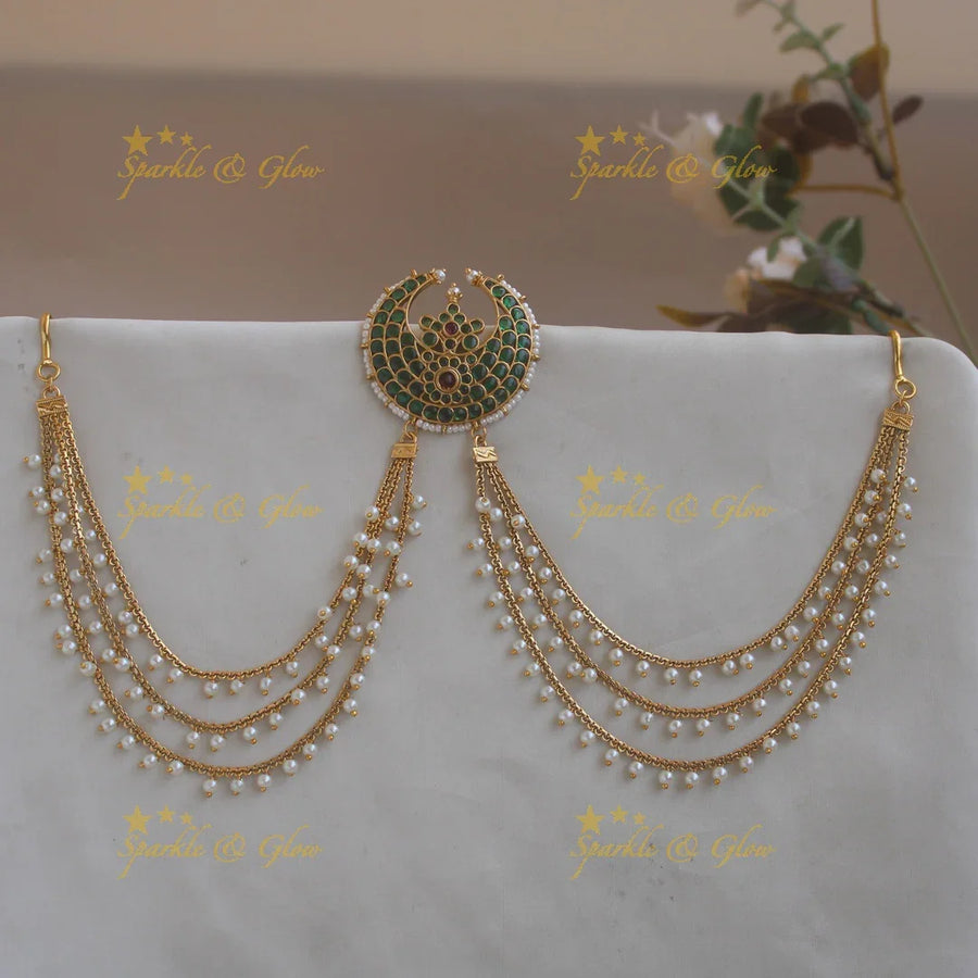 Stunning Half moon floral kemp stone Jada billa with pearl maatil - Sparkle and Glow