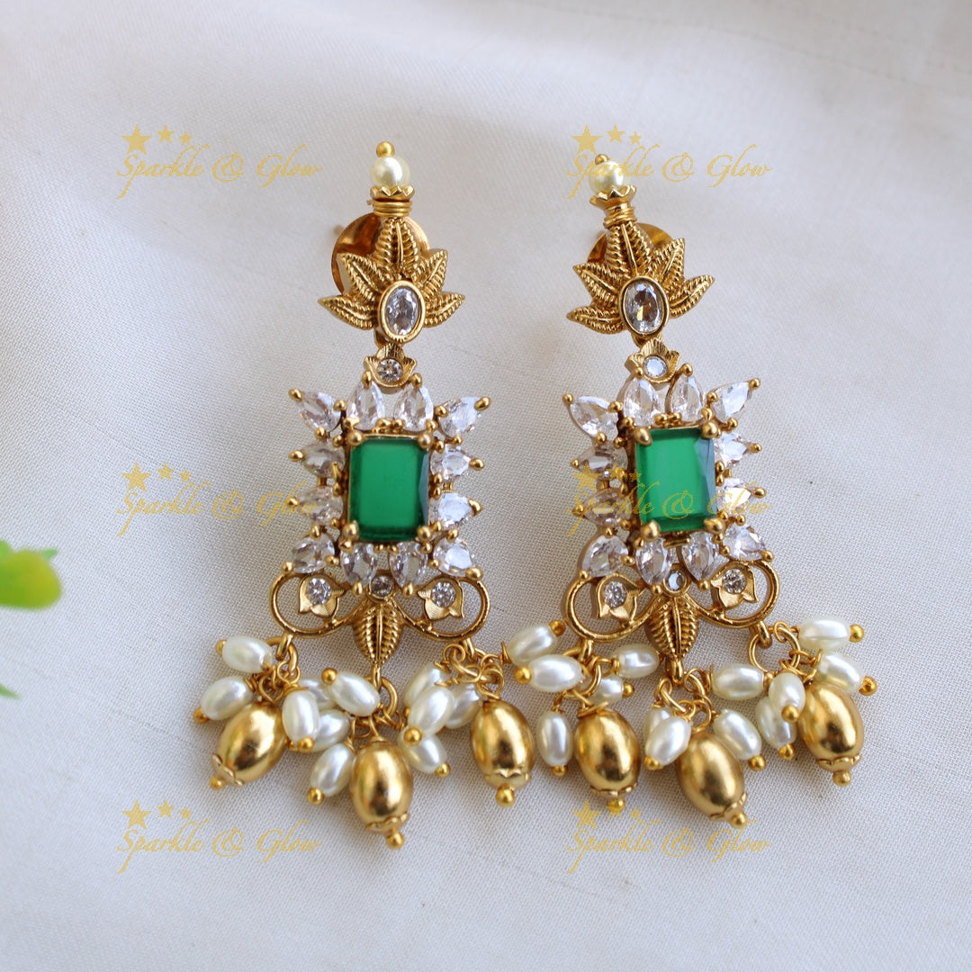 Beautiful Floral design short necklace with emerald rice pearl and CZ stones