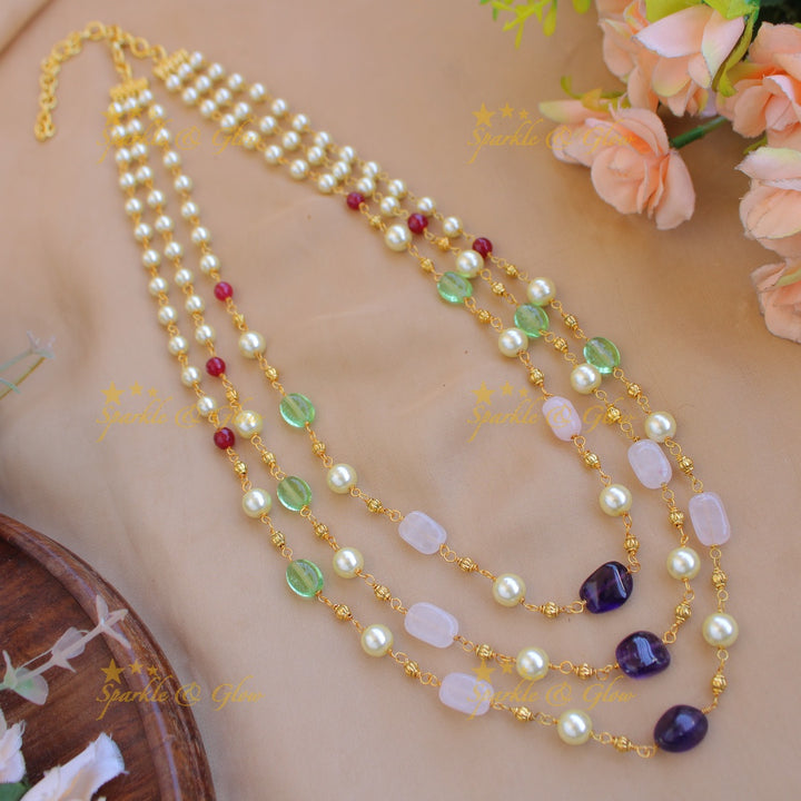 Beautiful Three layer pearl pastel and blue beads haram