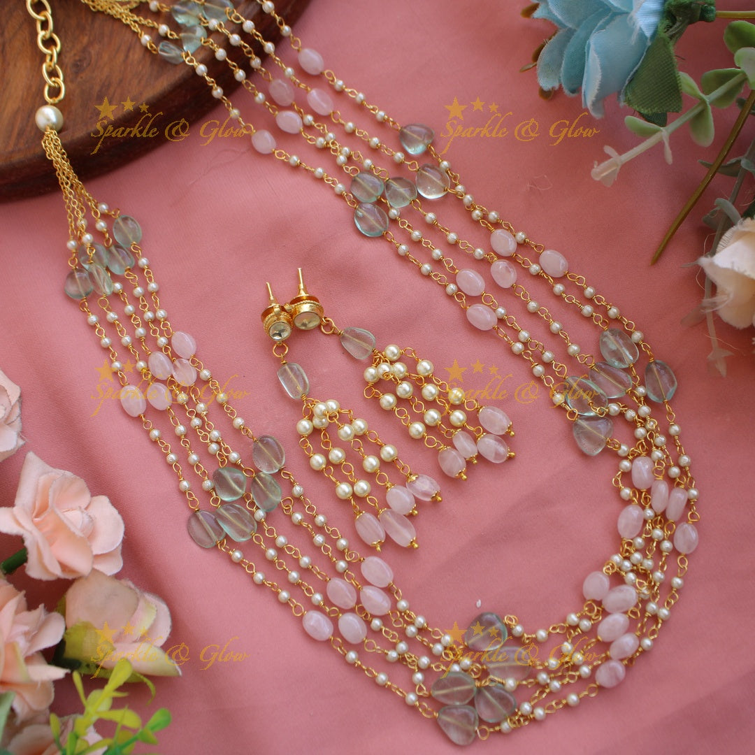 Stunning Five layer pearl and pastel beads haram - mint green and baby pink