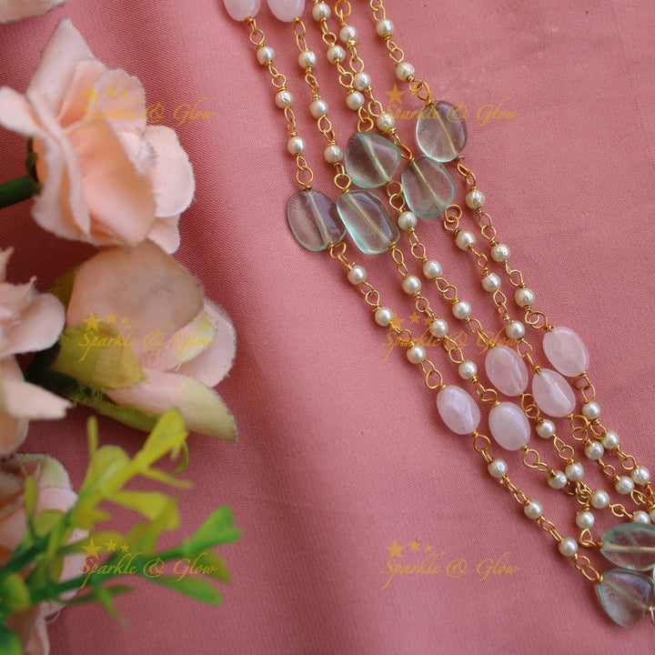 Stunning Five layer pearl and pastel beads haram - mint green and baby pink