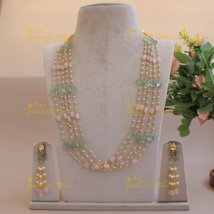 Stunning Five layer pearl and pastel beads haram - mint green and baby pink