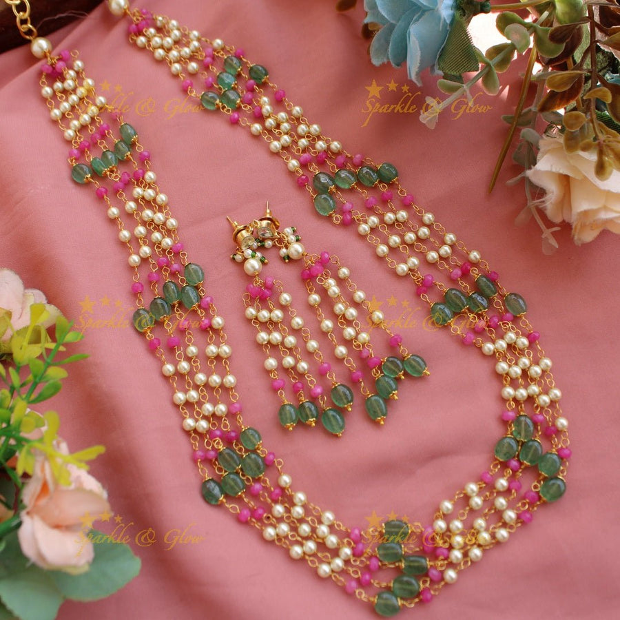 Stunning Five layer pearl and pastel beads haram - Sparkle and Glow - Back Thread - 
