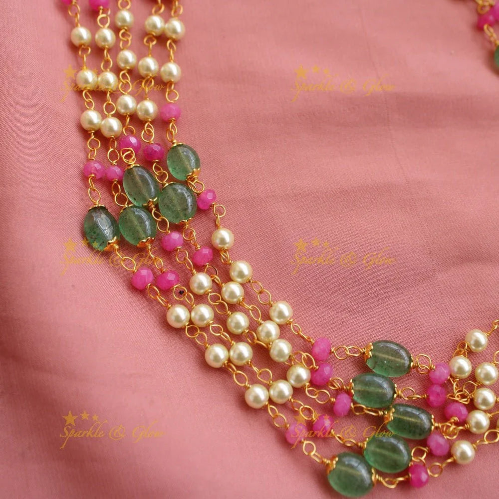 Stunning Five layer pearl and pastel beads haram - Sparkle and Glow