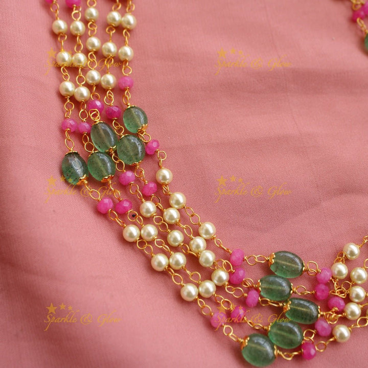 Stunning Five layer pearl and pastel beads haram - Sparkle and Glow - Back Thread - 