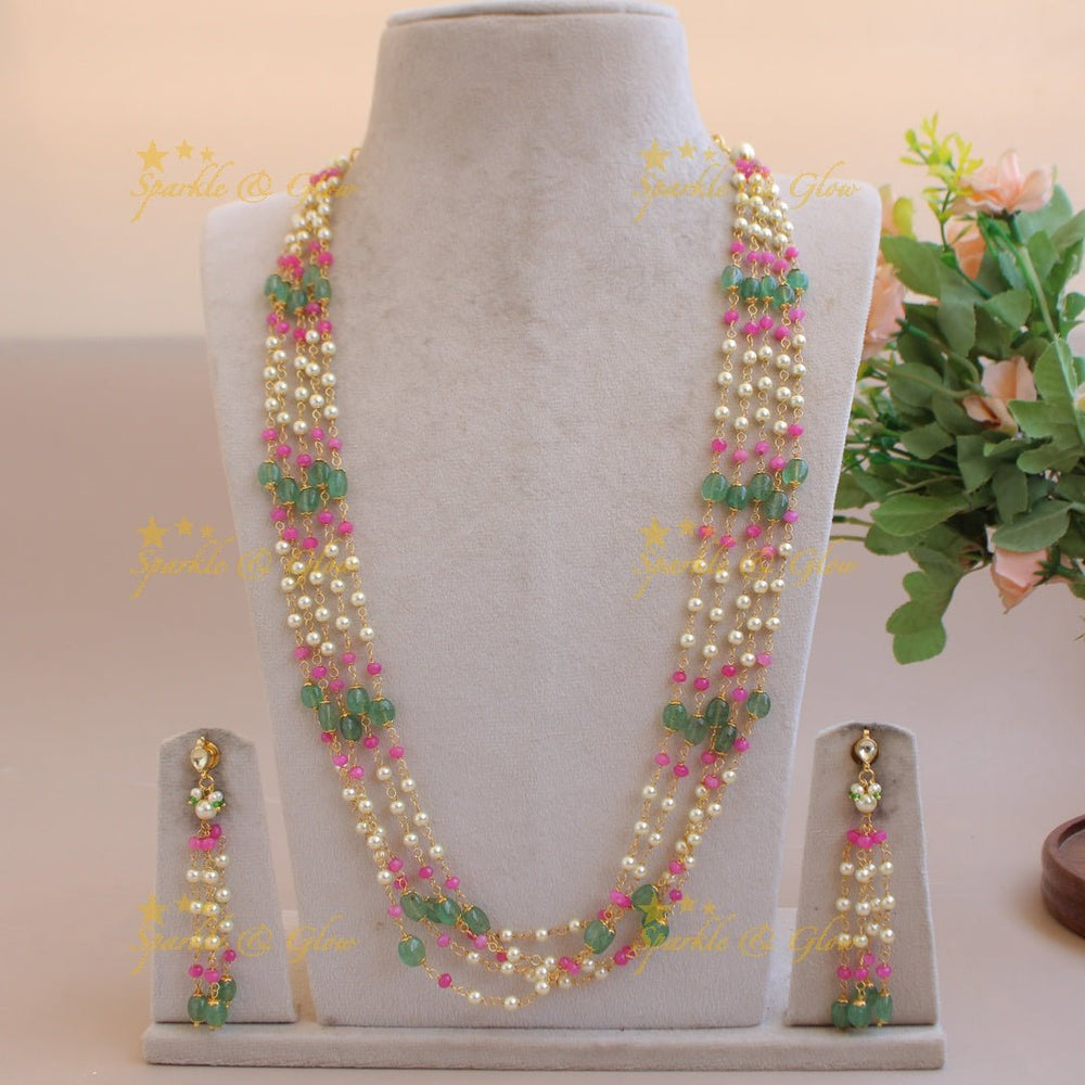 Stunning Five layer pearl and pastel beads haram - Sparkle and Glow - Back Thread - 