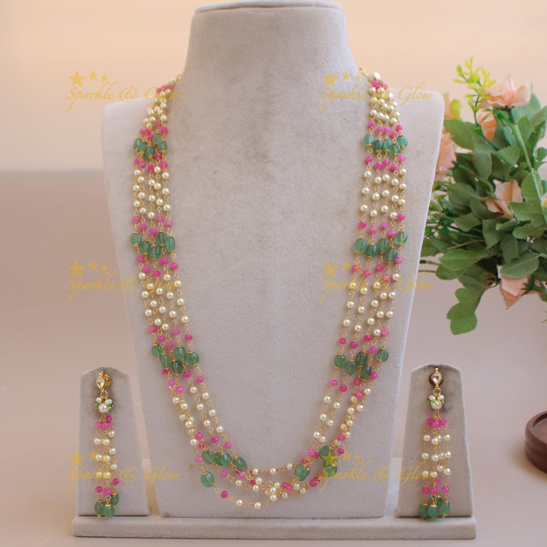Stunning Five layer pearl and pastel beads haram - Sparkle and Glow - Back Thread - 