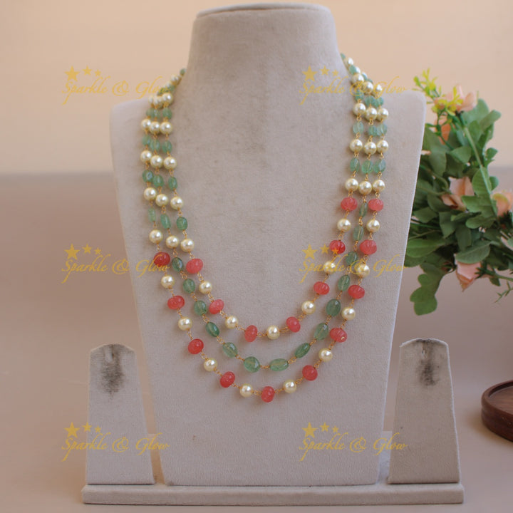 Statement Three layer pearl mint green and red pumpkin beads haram