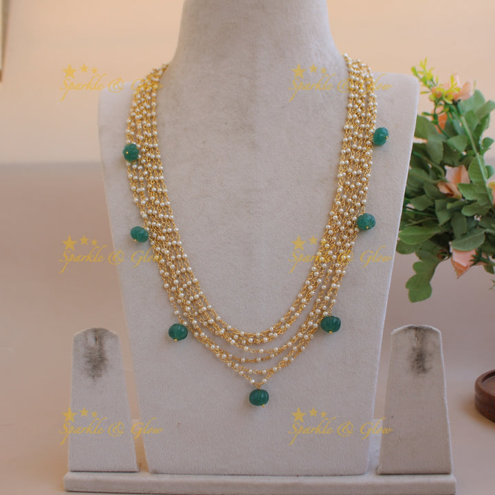Exclusive Multi layer pearl haram with green pumpkin beads