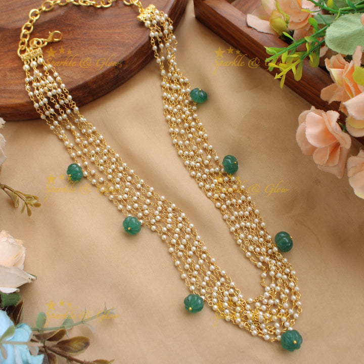 Exclusive Multi layer pearl haram with green pumpkin beads