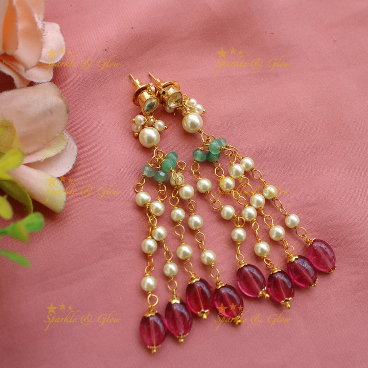 Grand Five layer pearl haram with pink and mint green beads