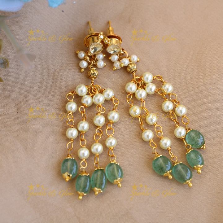 Stunning Five layer pearl haram with green and gold beads