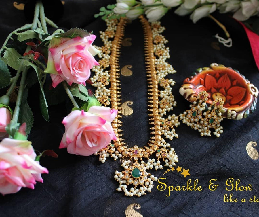 Premium Matte Exquisite long gutta pusalu - Silver - Sparkle and Glow