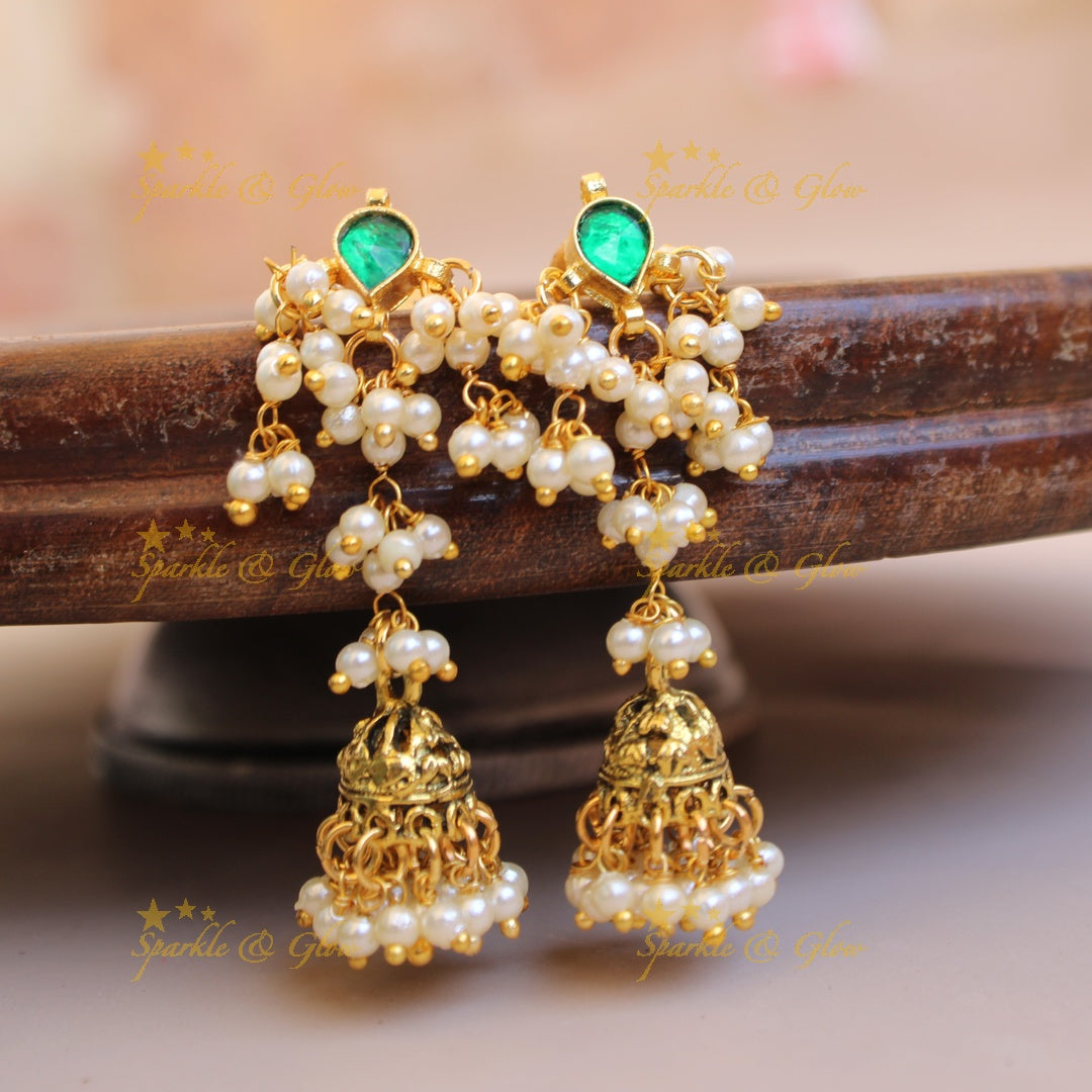 Stunning pearl and green kundan gutta pusalu short necklace