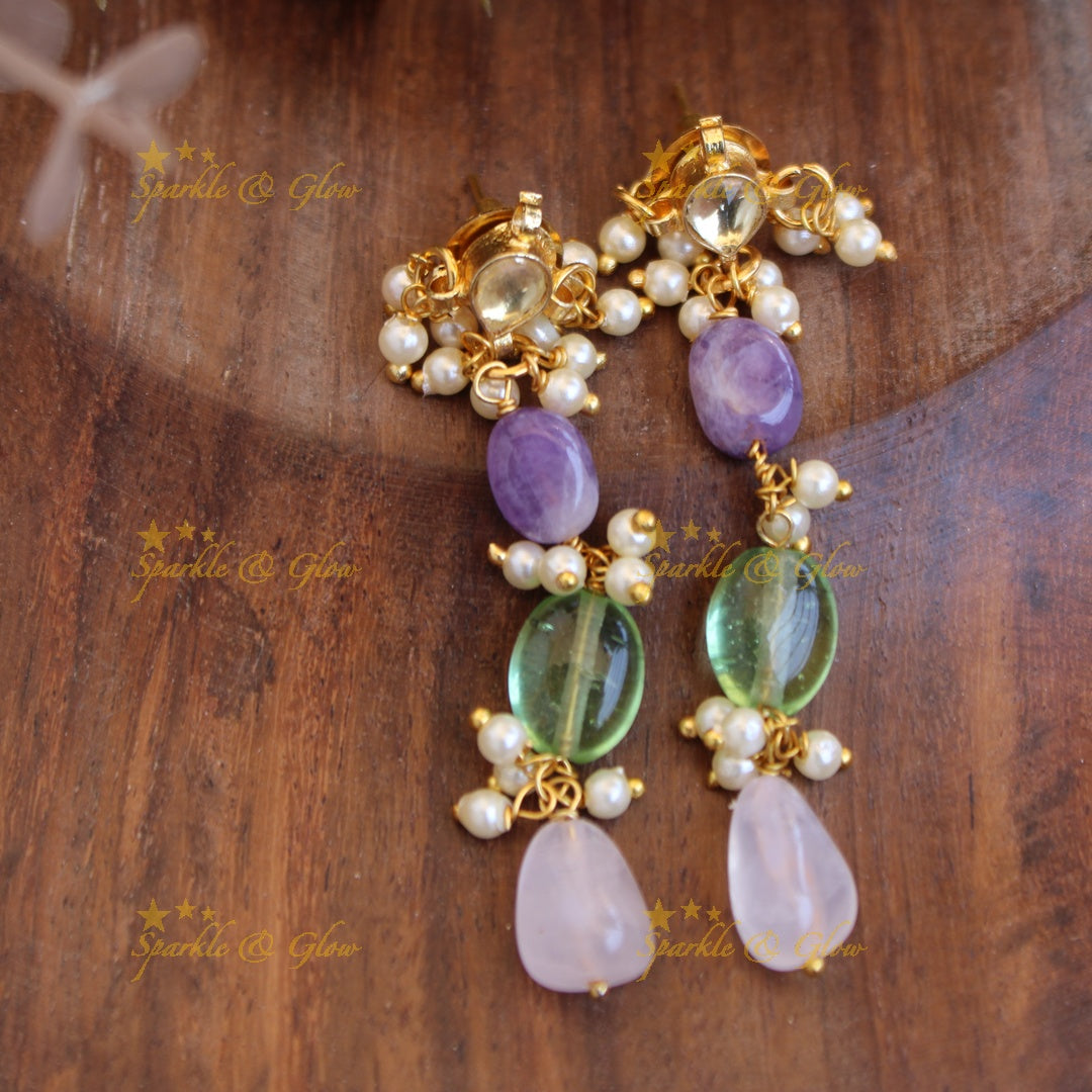 Statement pearls and multi colour bead drops kundan short necklace - multi2