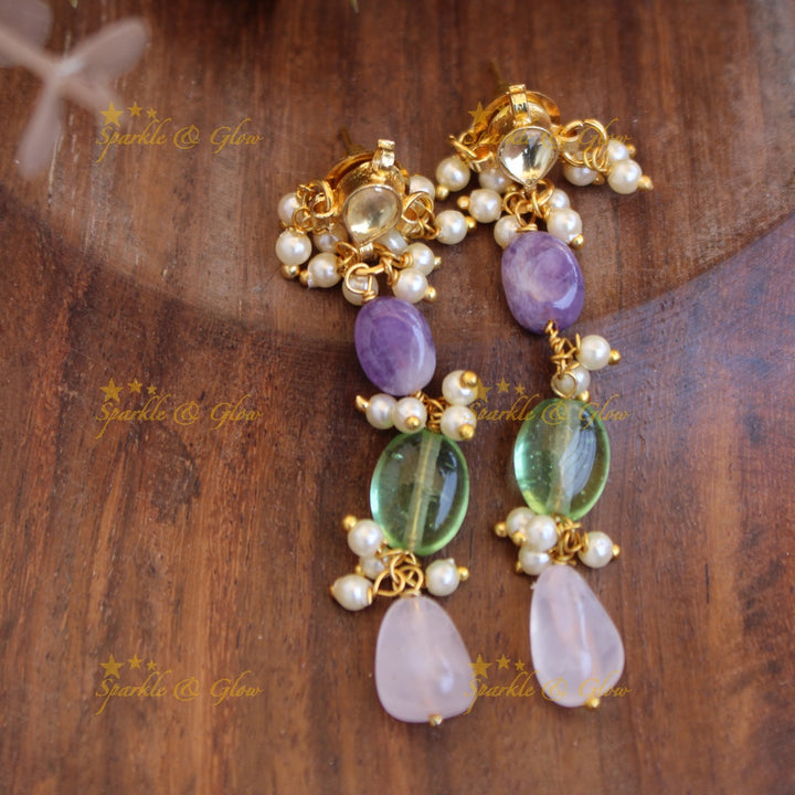 Statement pearls and multi colour bead drops kundan short necklace - multi2