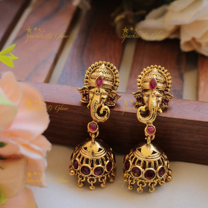Beautiful Ganesha carved pendant multi layer gold and mint green beads haram with ruby - Sparkle and Glow - Back Thread - 