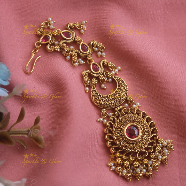 Stunning Floral half moon gutta pusalu maang tikka