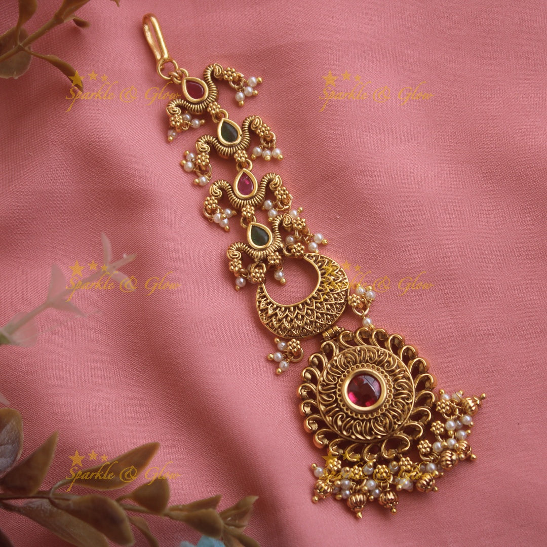 Stunning Floral half moon gutta pusalu maang tikka