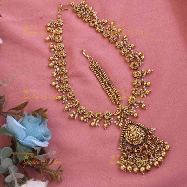 Beautiful Lakshmi floral Bridal three side maang tikka with green beads