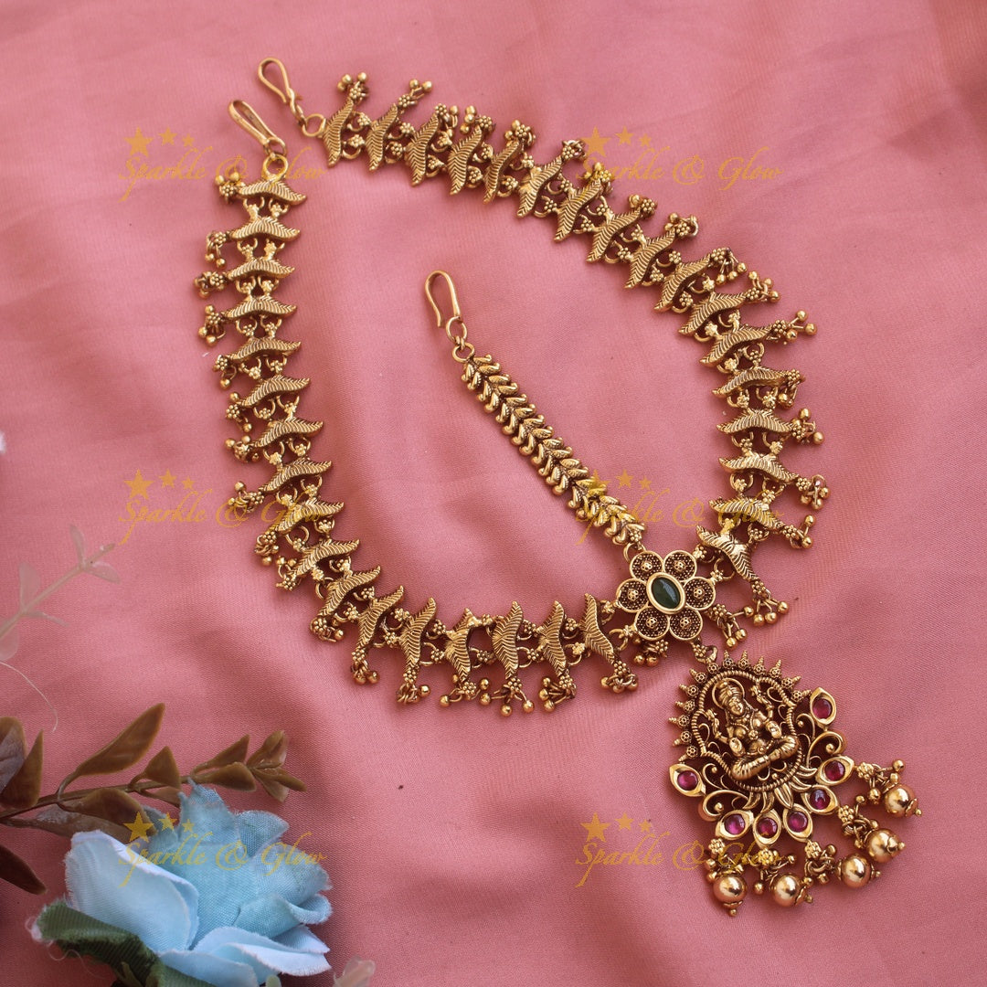 Gold alike Lakshmi Bridal three side maang tikka with gold beads