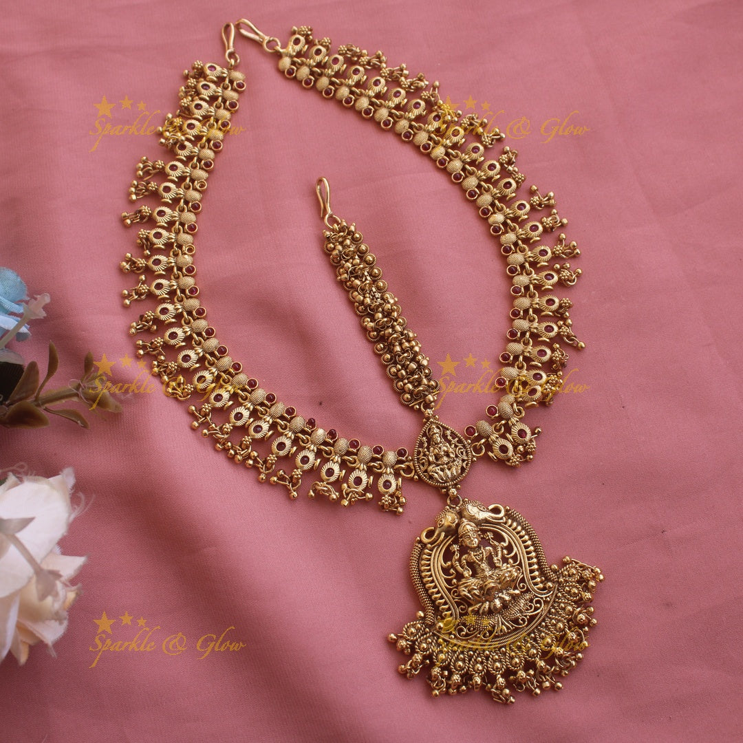 Grand Lakshmi elephant carved gutta pusalu Bridal three side maang tikka with gold beads and pearls