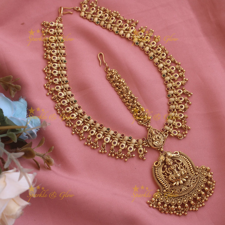 Grand Lakshmi elephant carved gutta pusalu Bridal three side maang tikka with gold beads and pearls