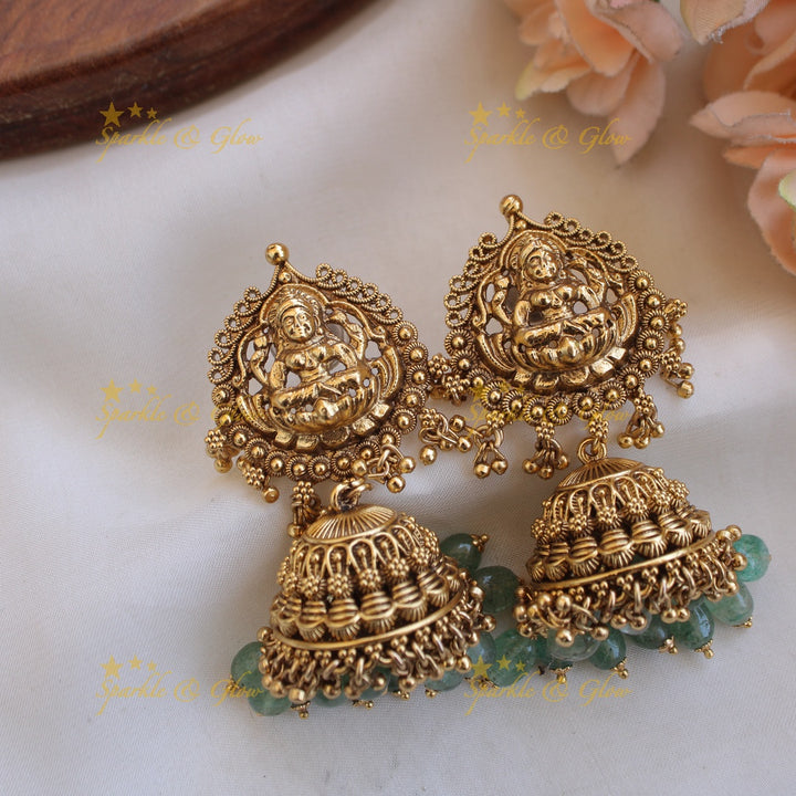 Exquisite Lakshmi peacock carved haram with multi layer beads chain - multi colour beads